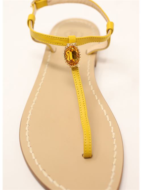 Flat yellow sandals with jewel Da Costanzo | BIGSTONEJEWELGIALLO